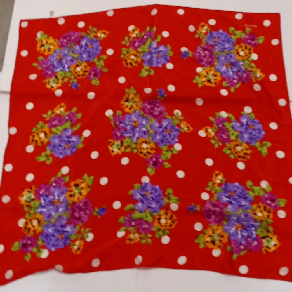 ECHO Silk Vintage Scarf Red White Polka Dot Floral